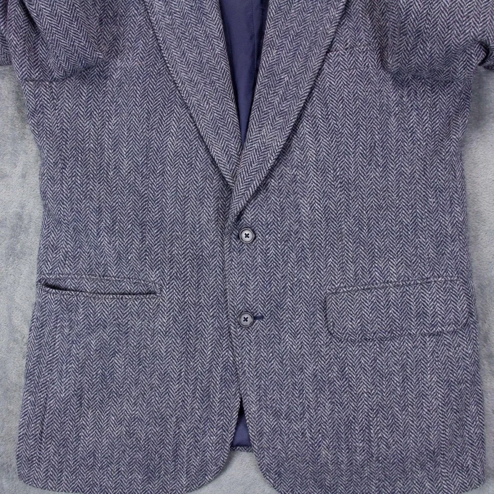 VTG Harris Tweed Lands End Mens 41R Blue Blazer Jacket Wool‎ Herringbone USA